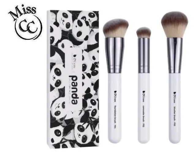 [3 pcs] Panda series makeup brush set for face (White) DS0305
