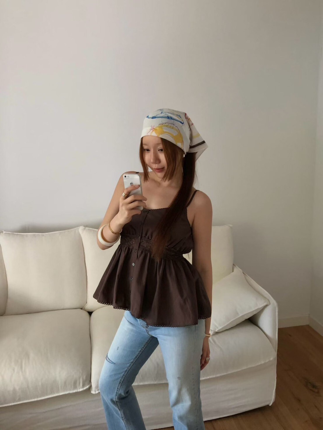 細肩帶排釦透膚蕾絲收腰傘擺背心 / 2色