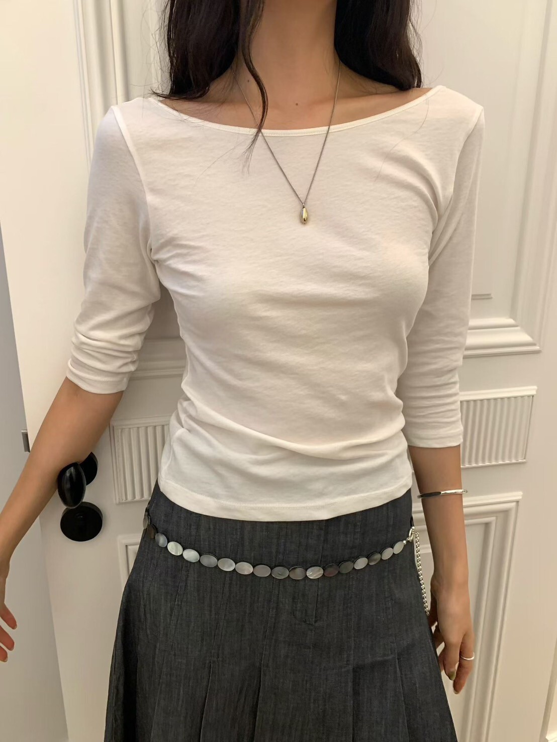 簡約百搭七分袖美背圓領棉TEE / 4色