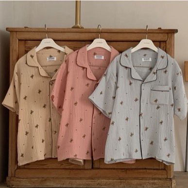 JUUNEEDU 曼蒂小熊皺感棉 短袖 居家睡衣套裝