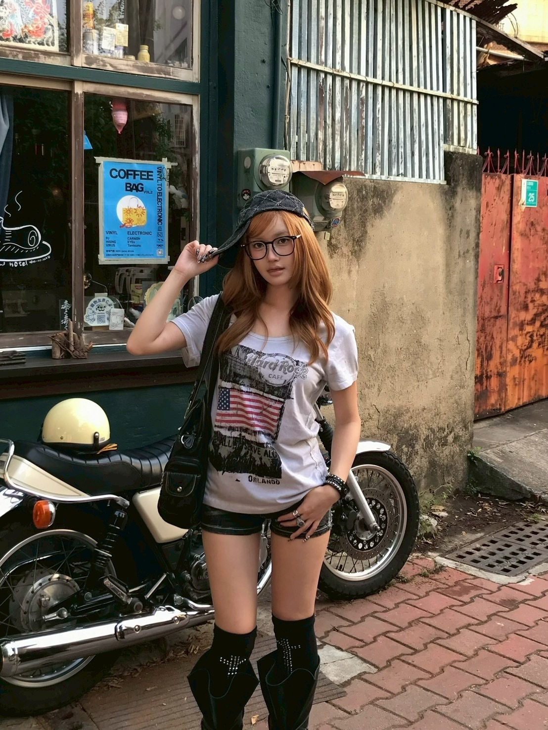 搖滾硬曲 做舊街頭印花設計感上衣