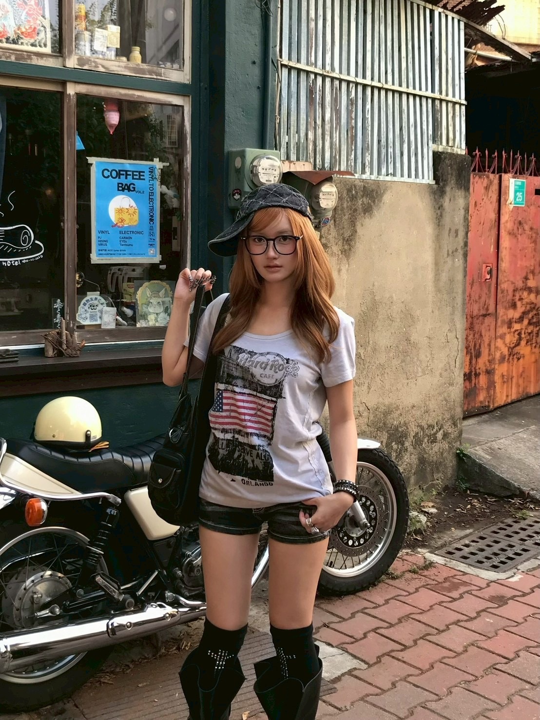 搖滾硬曲 做舊街頭印花設計感上衣