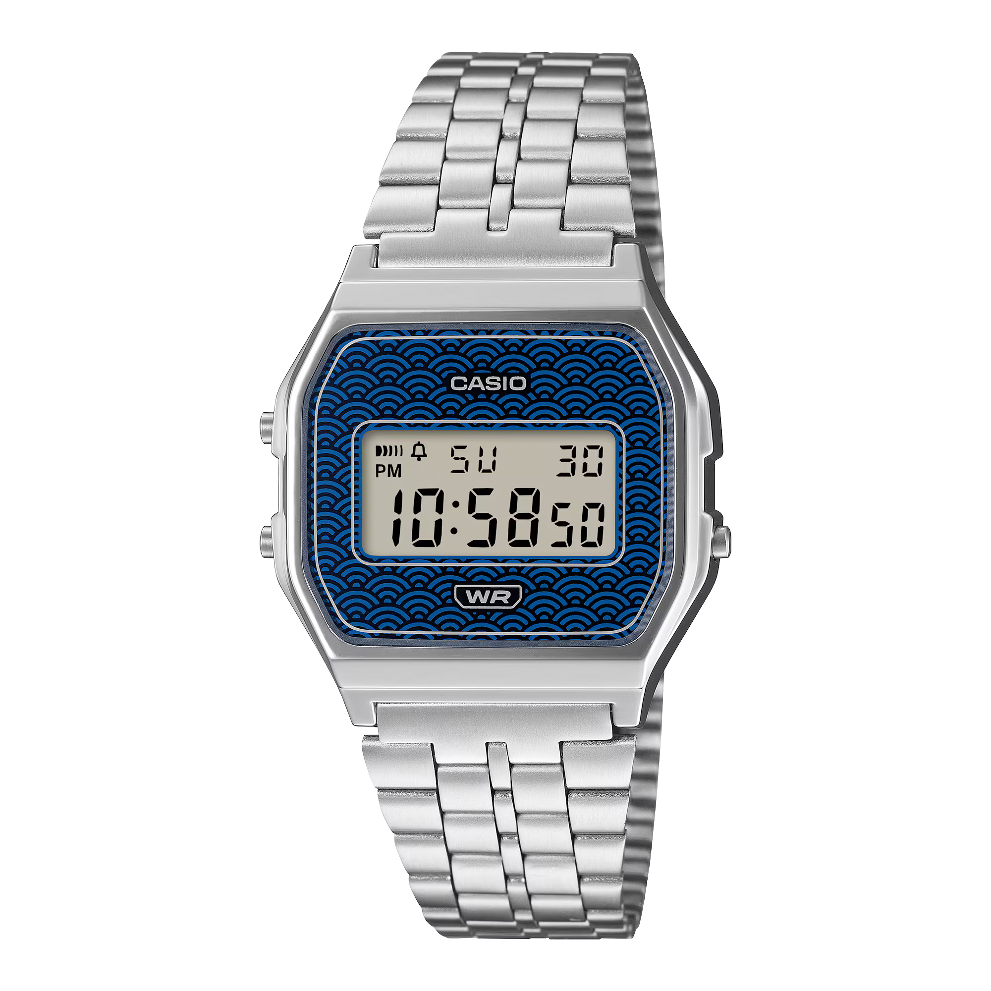 CASIO 青海波紋 藍面 中裝 方形復古跳字錶 A159WEVJ-2