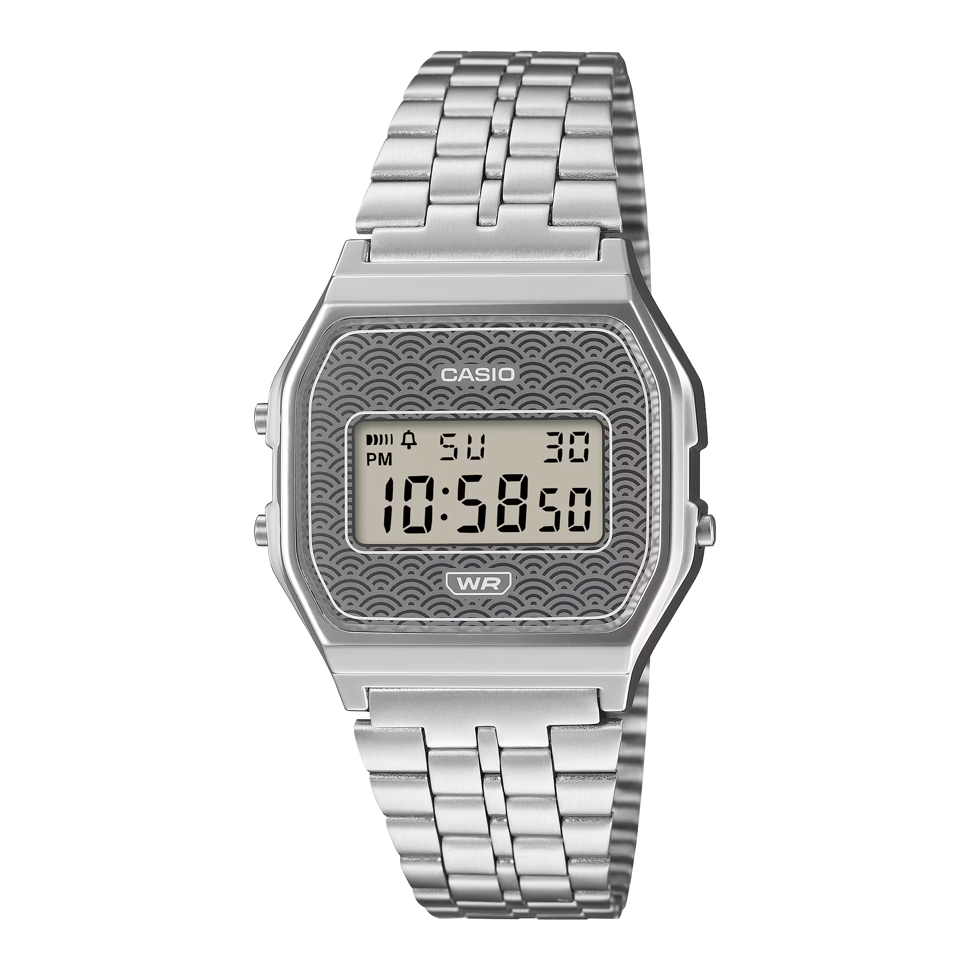 CASIO 青海波紋 灰面 中裝 方形復古跳字錶 A159WEVJ-7