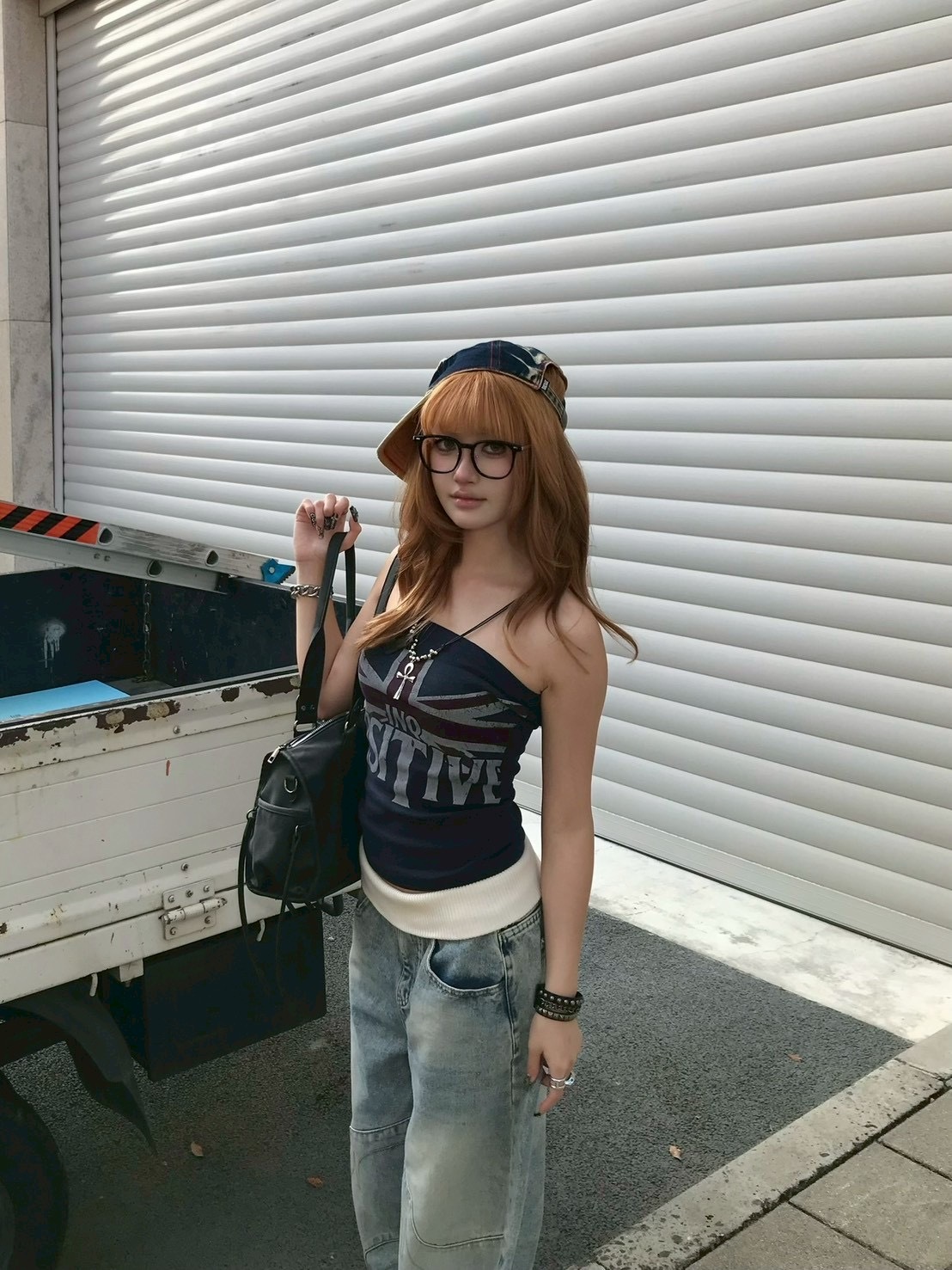 辣到中暑 美式印花平口上衣（藍色）