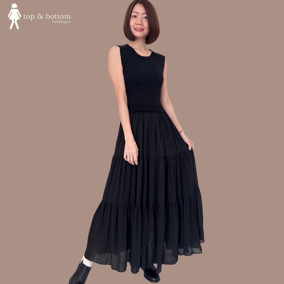 SLEEVELESS KNIT TOP & CHIFFON LONG DRESS