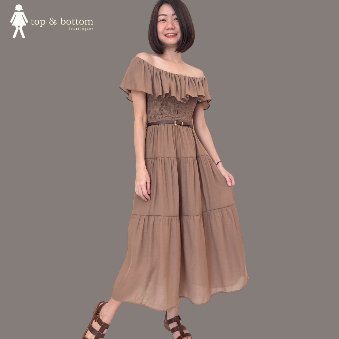 CHIFFON OFF SHOULDER TIERED DRESS