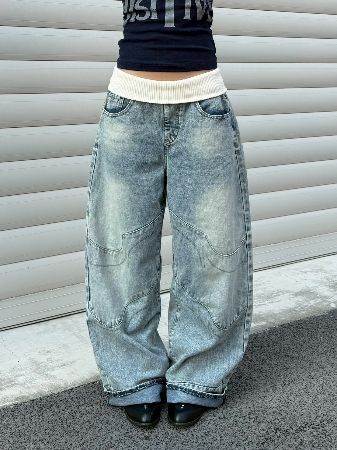 ins爆火神褲 低腰翻邊牛仔褲