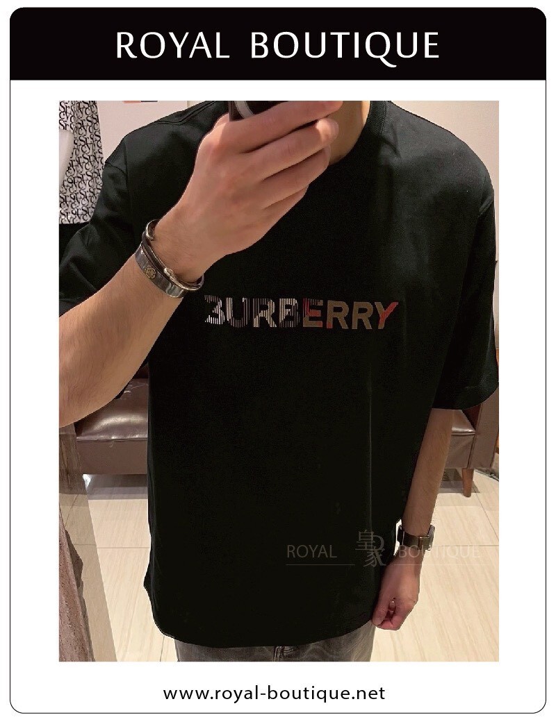 BURBERRY 胸前經典格紋英字LOGO厚磅寬版短T