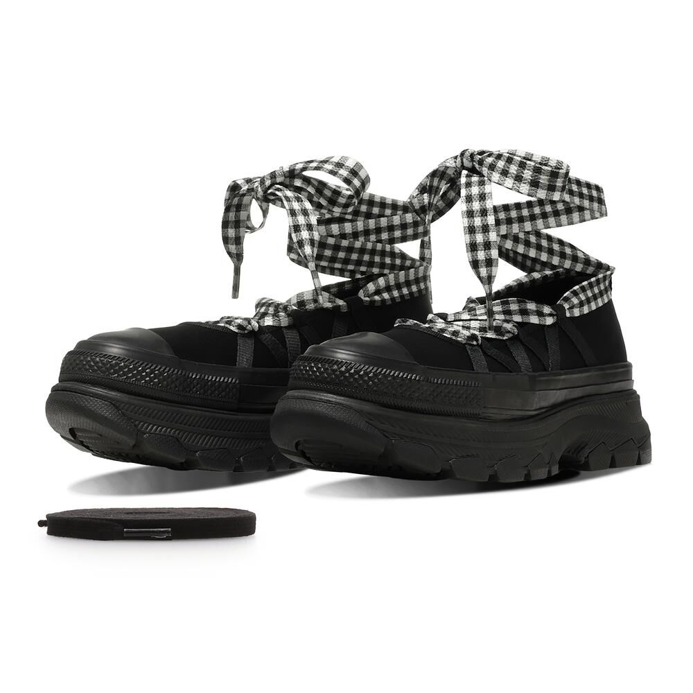 Converse AS Trekwave BL OX 日本限定 黑色 格紋 芭蕾舞 增高 厚底 帆布鞋 31317991