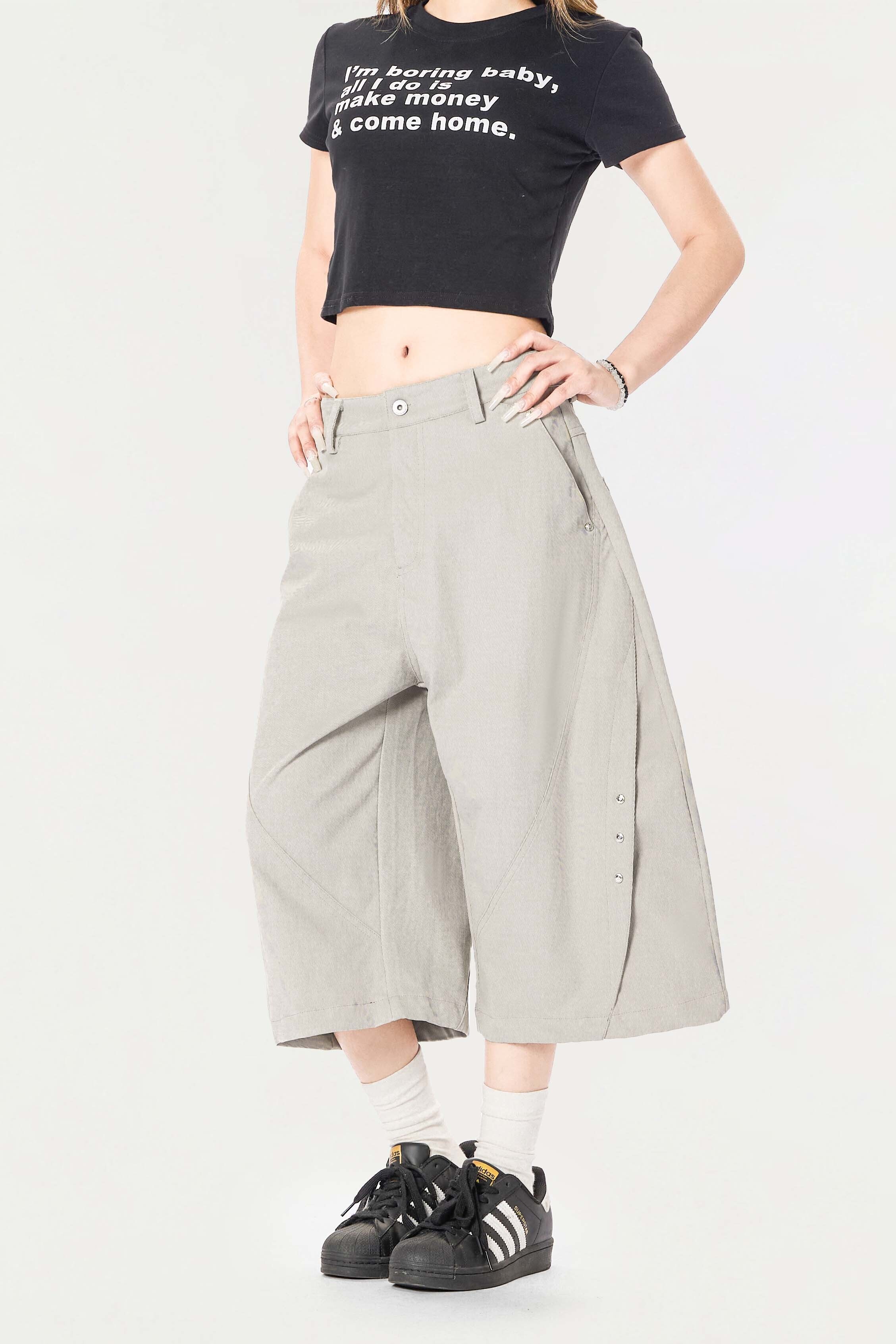 - SIMPLEACTION - 美式cleanfit鉚釘結構七分褲