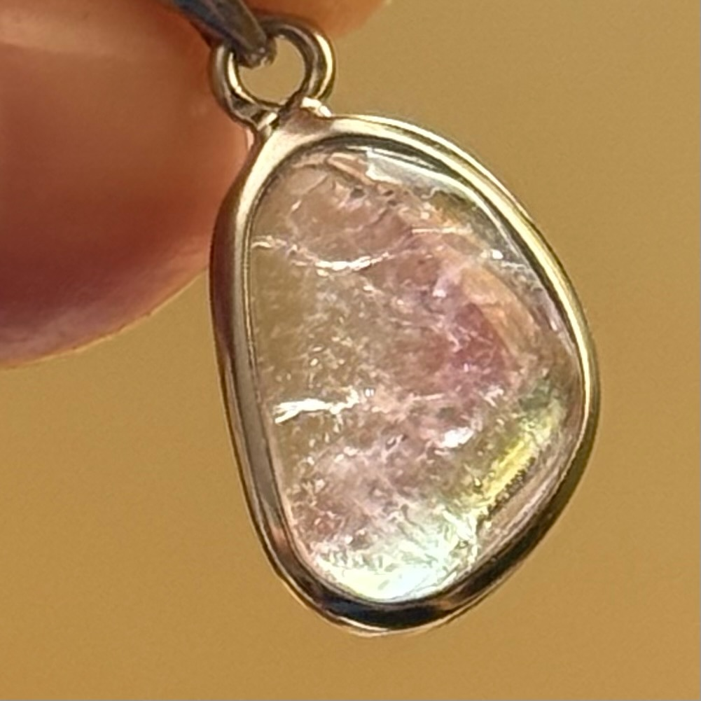 [原石] 西瓜碧璽 925銀項鏈吊墜