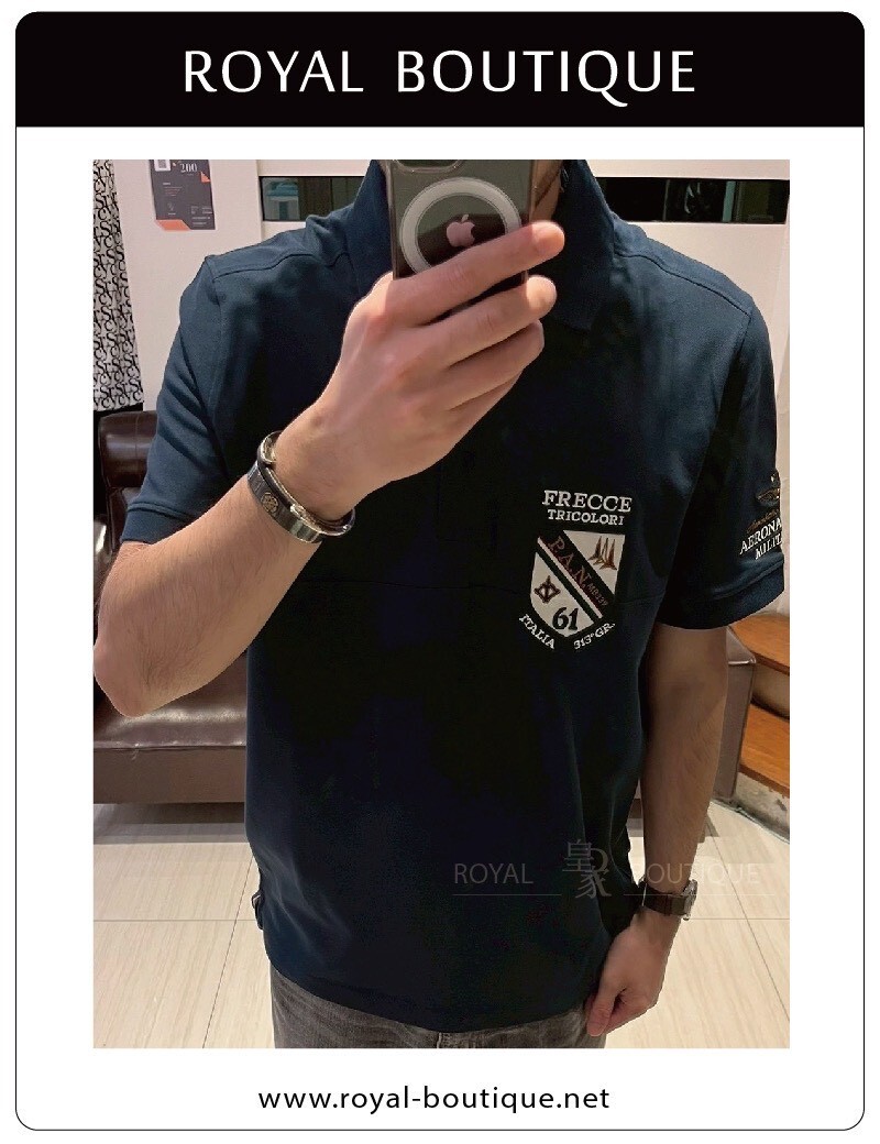 AERONAUTICA MILITARE 空軍 左胸軍章刺繡網眼短POLO衫