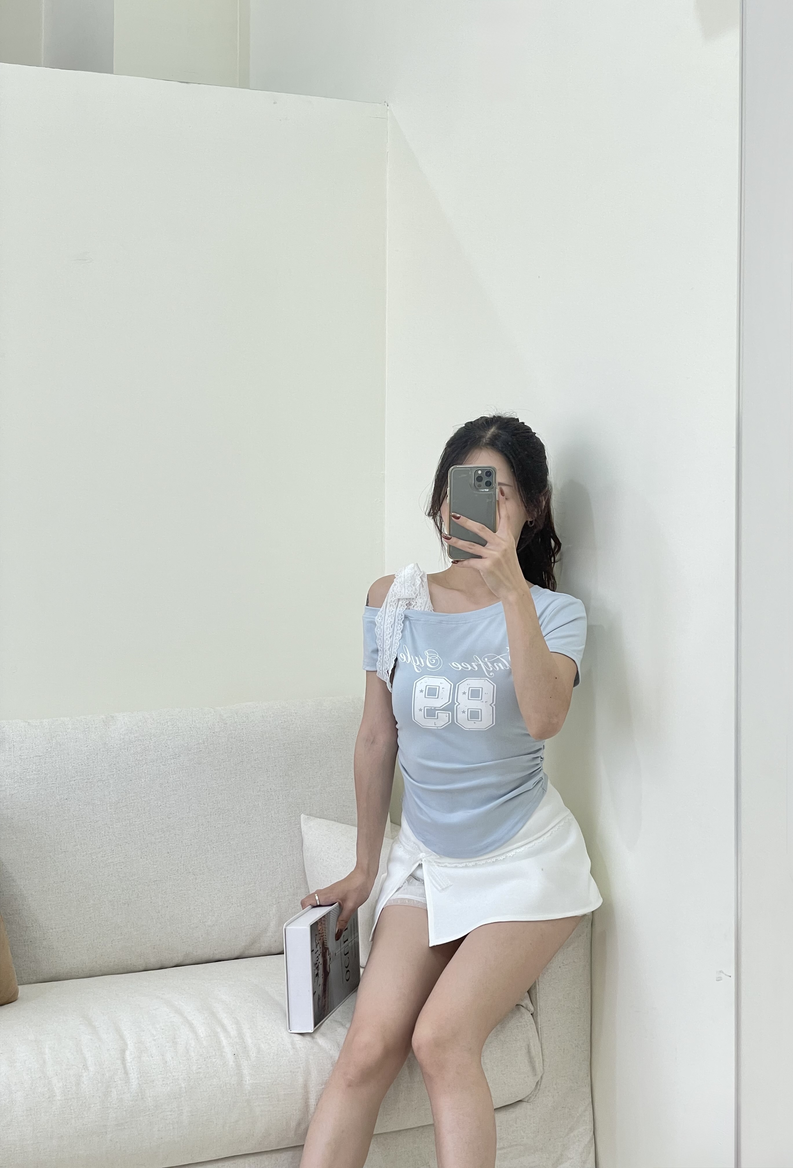 純慾女神 抓皺蕾絲綁帶短T