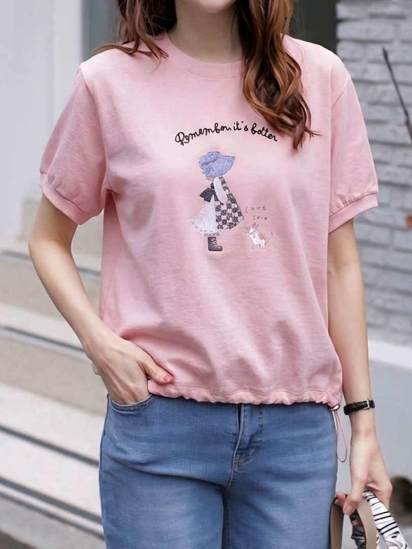 氣質文青印花系列★法式女孩插畫短袖棉T