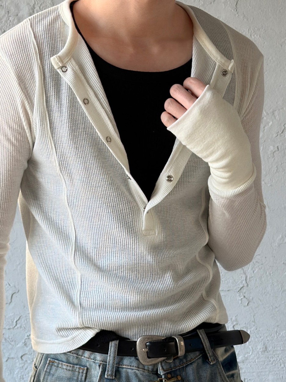 修身短版按扣亨利領上衣