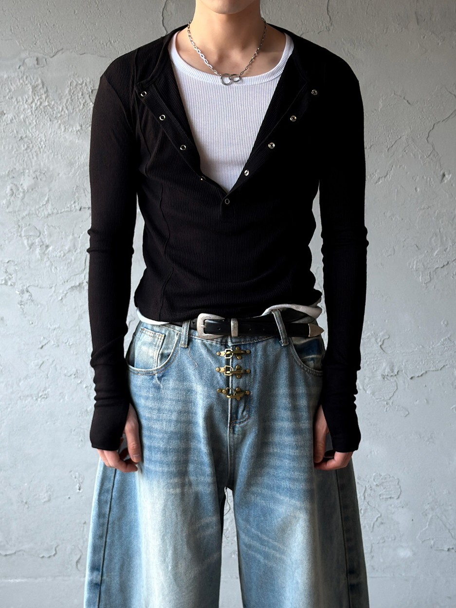 修身短版按扣亨利領上衣