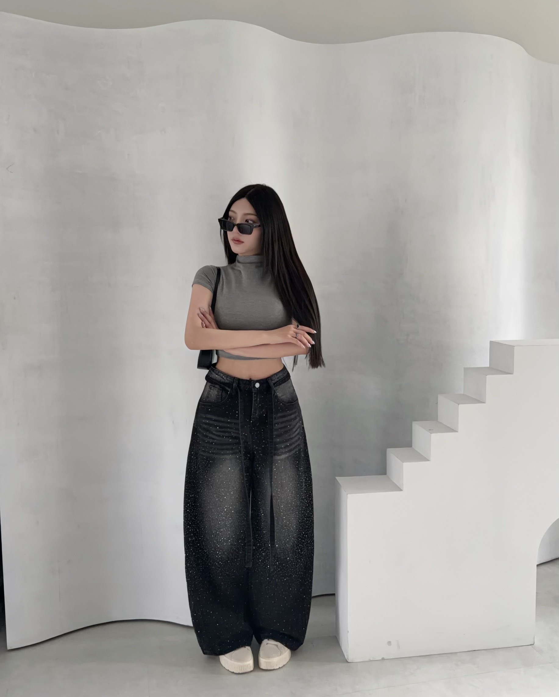 預購 超爆閃！彎刀版燙鑽牛仔褲