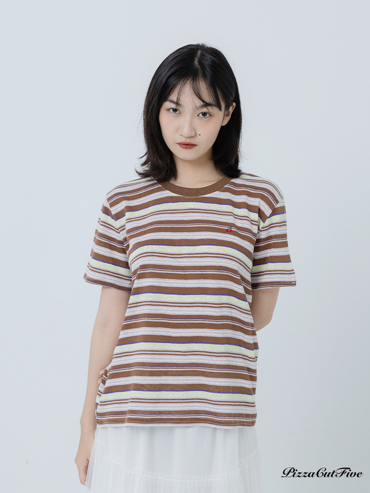 櫻桃條紋短袖T恤 PizzaCutFive PCF262404041