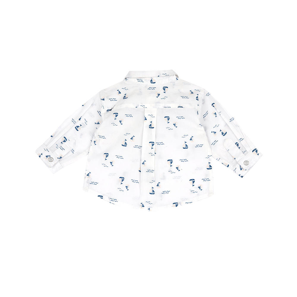 海洋帆船-滿版附領結長袖襯衫