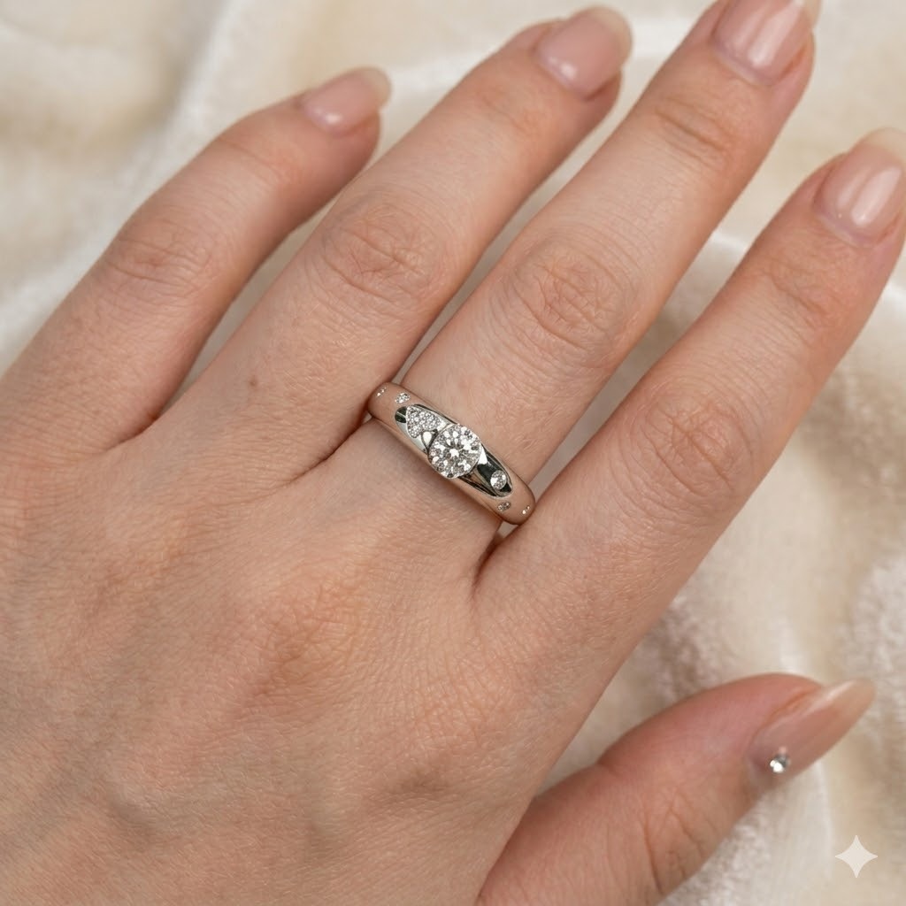 全新18K白金【單粒23份鑽石】配小鑽共29份戒指