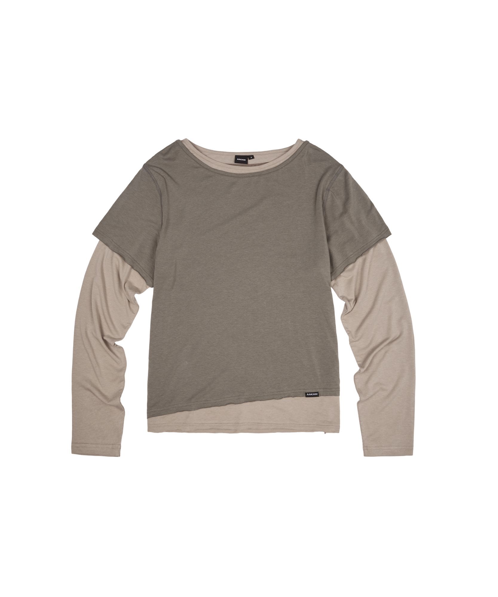 AAKAM 撞色疊層長袖上衣 卡其 AK26TOP21KH