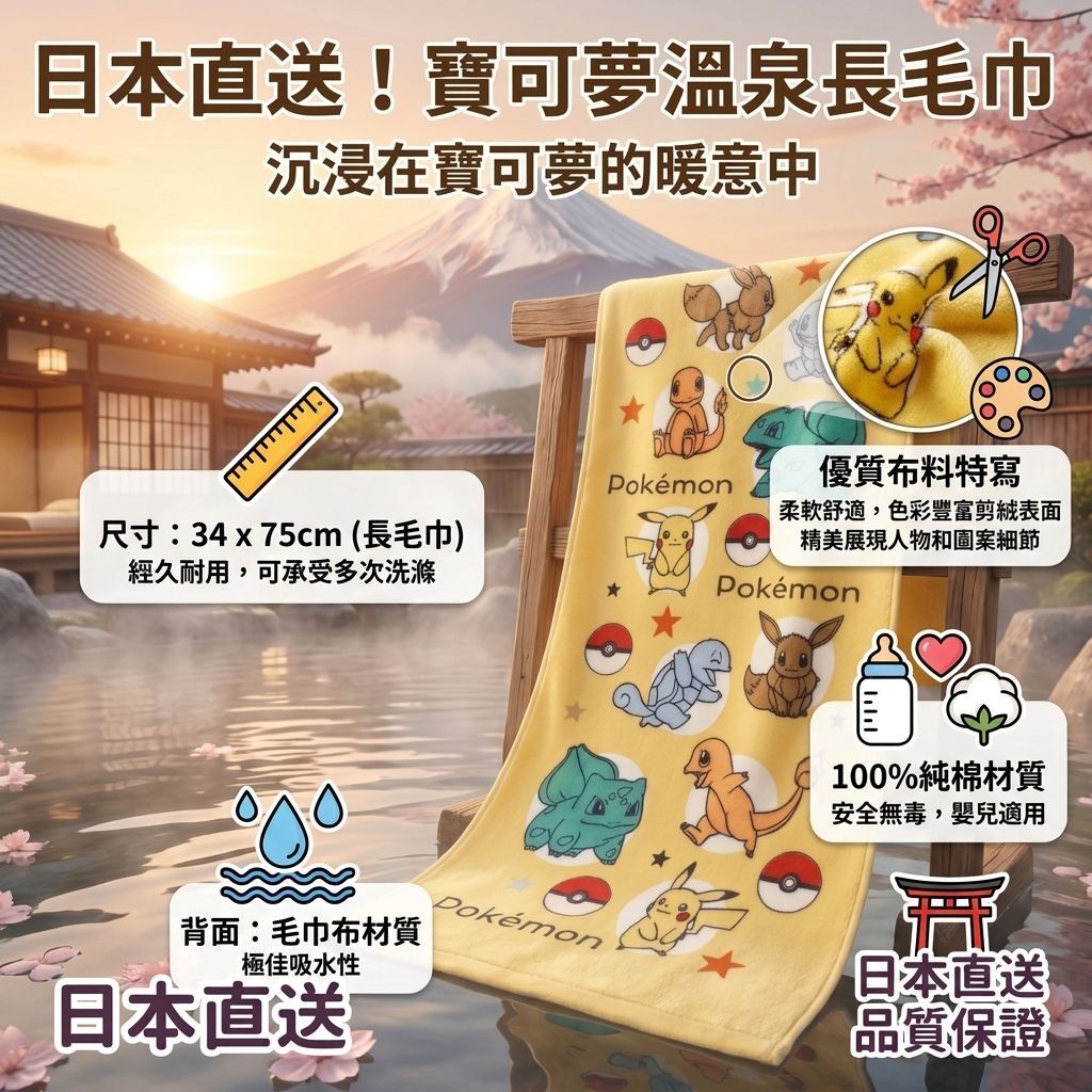 寵物小精靈 -純棉長毛巾-比卡超(日本直送)