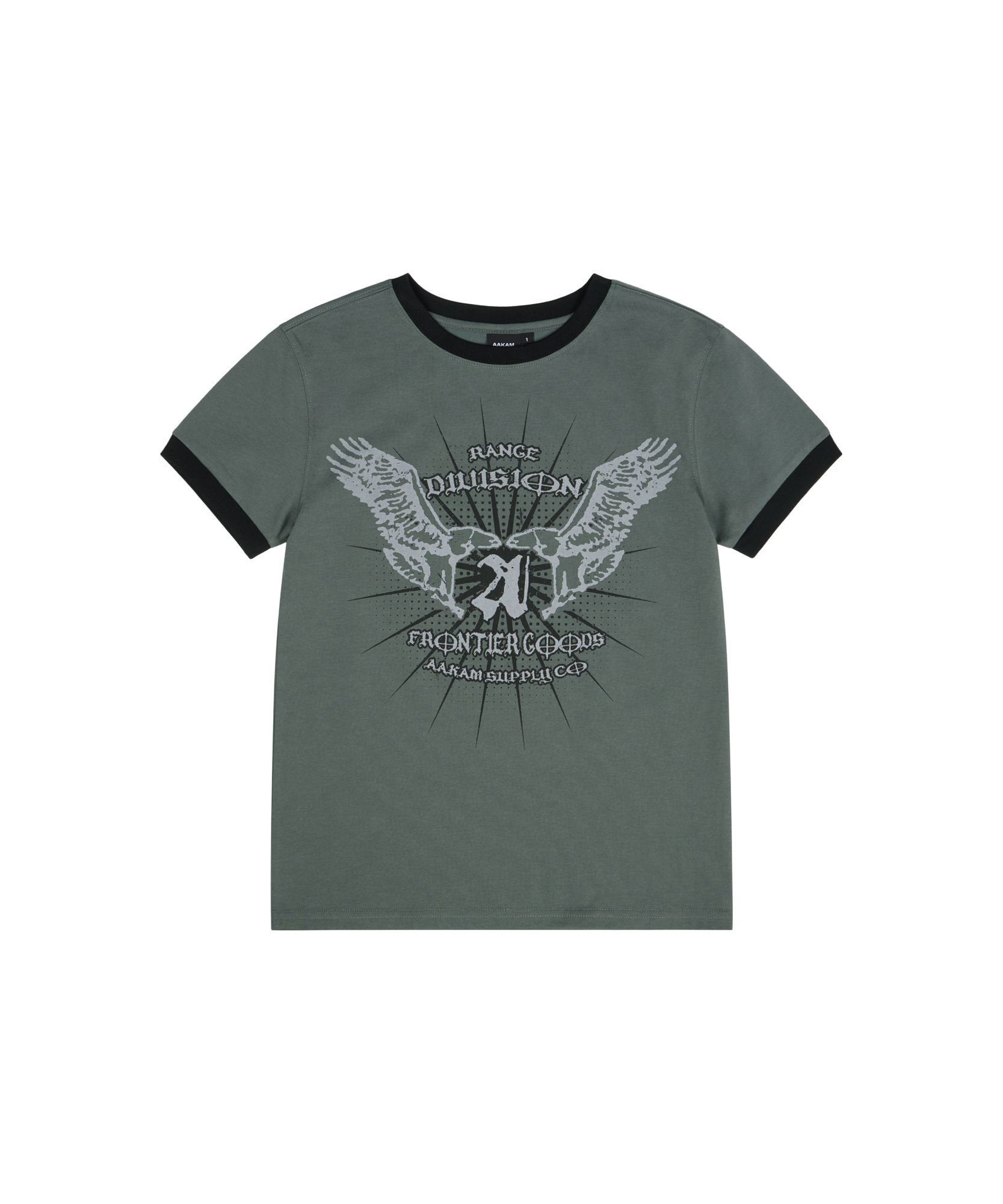 AAKAM 復古老鷹配色領口短袖上衣 AK26TOP29GY