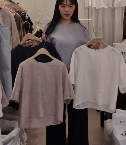 KN6131 紋路感前短後長混絲上衣