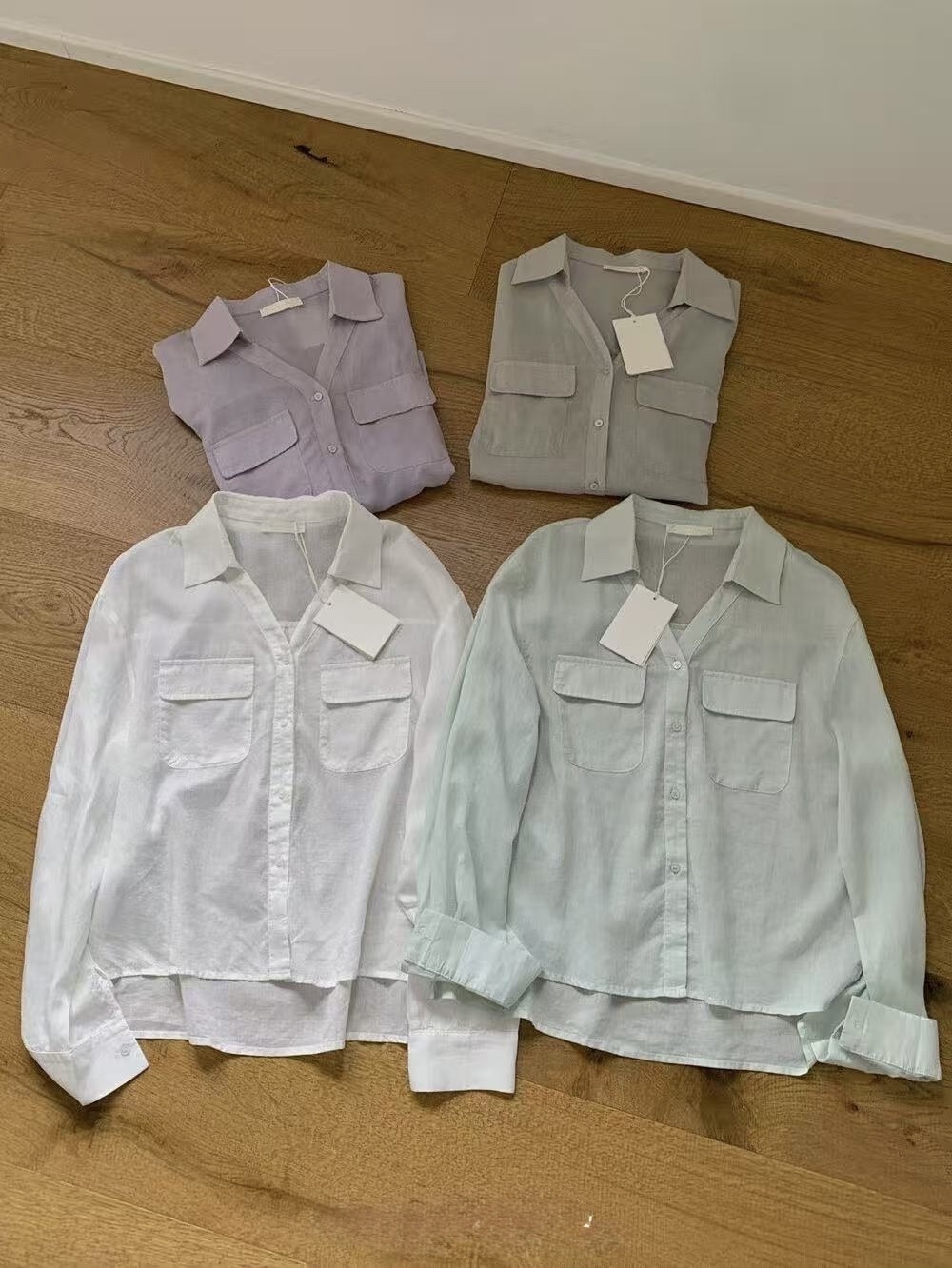 607 法式V領苧麻雙口袋襯衫