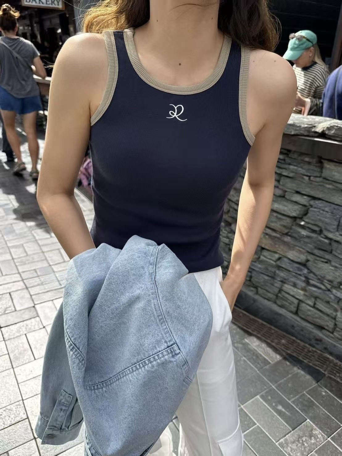 918 復古撞色字母刺繡背心