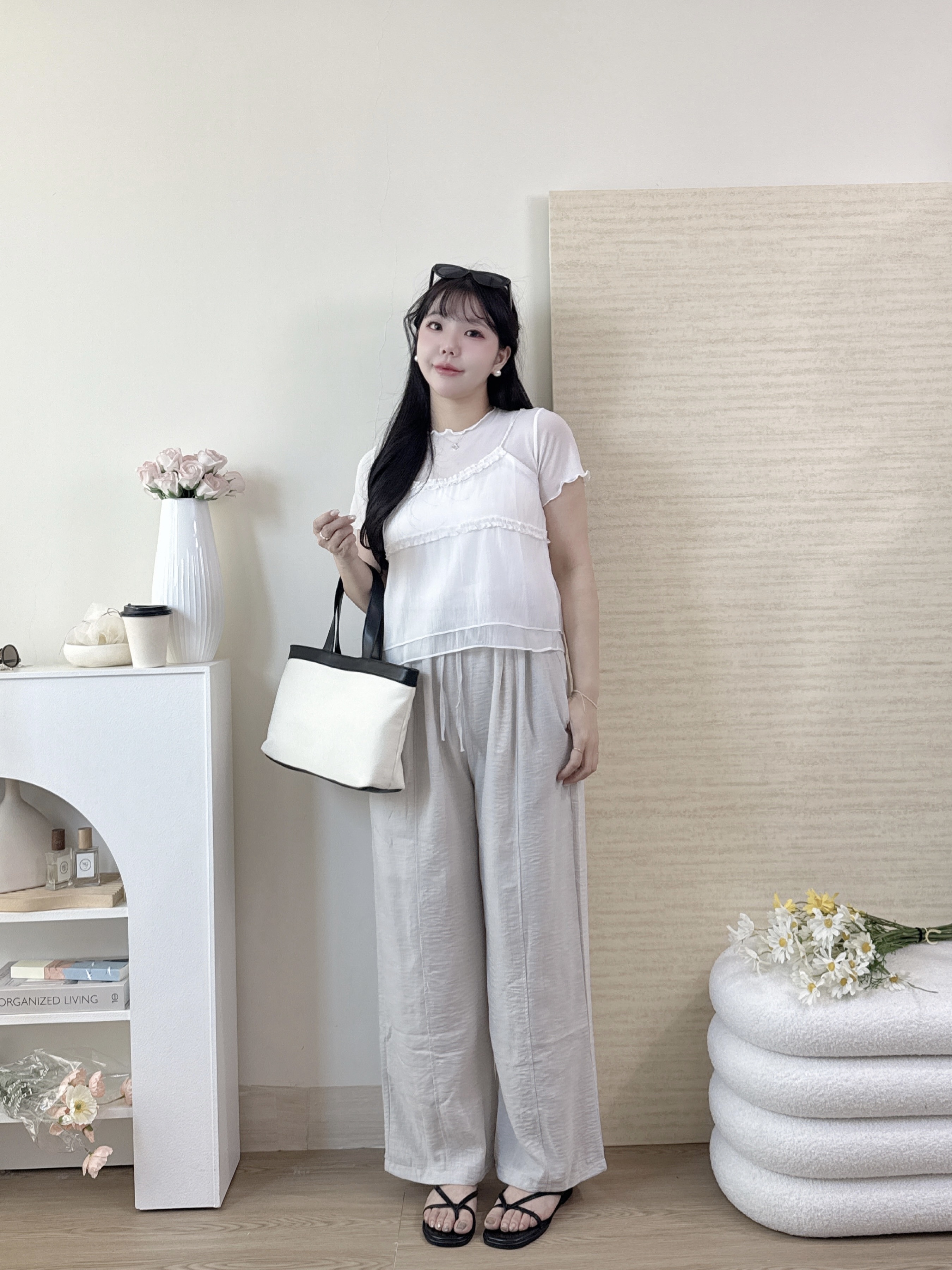 韓系俐落質感棉麻長褲 2色