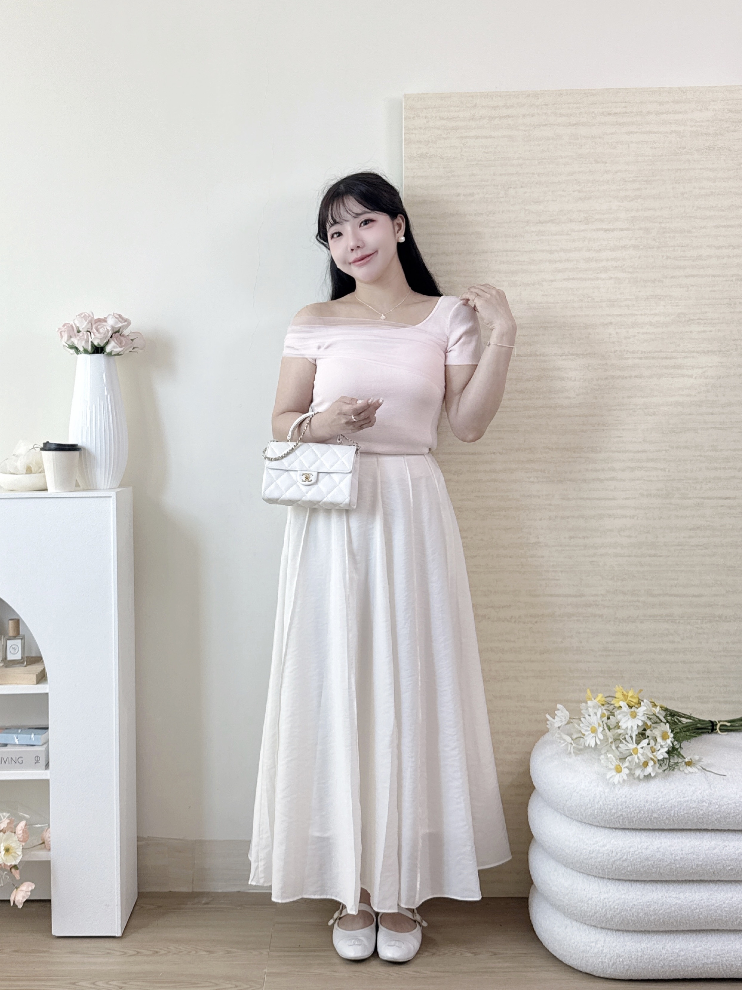 法式壓褶後鬆緊傘裙