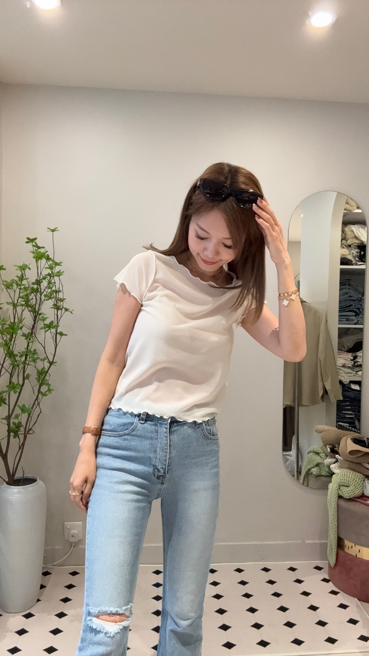 波浪邊透紗Top