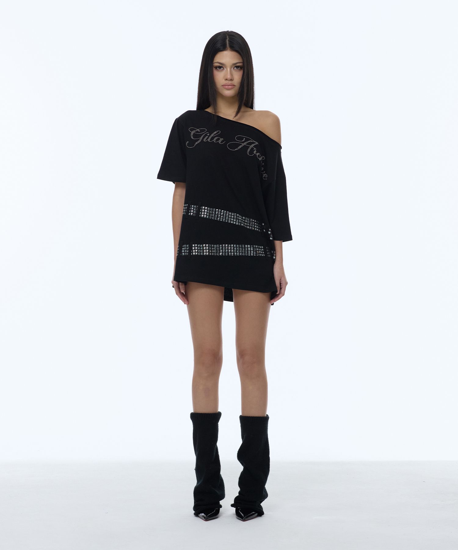 GILAARCHIVE 方釘綁帶單肩T恤 黑色 GL26SUTP12BK