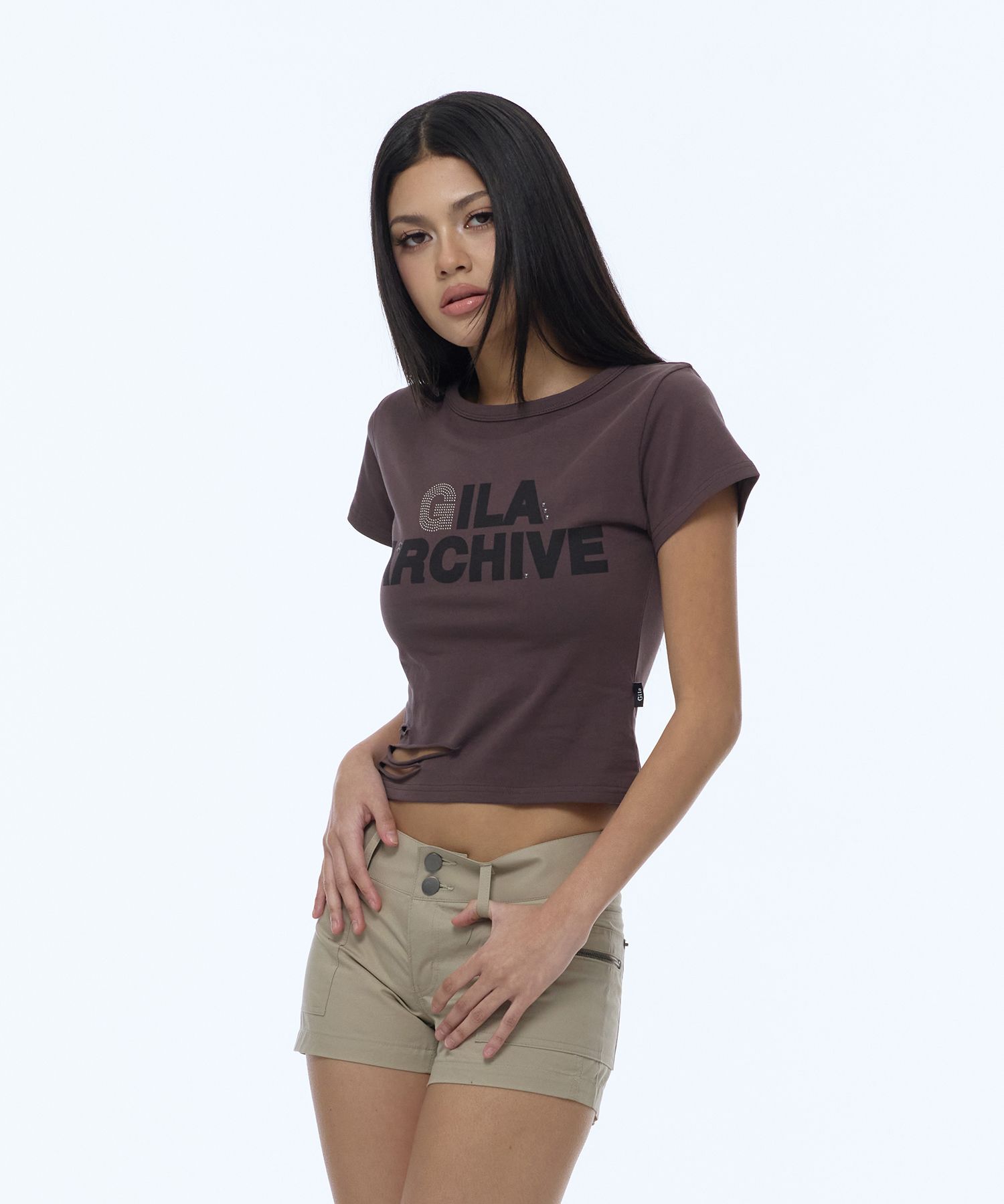 GILAARCHIVE 刮紋大字 LOGO 短版 T-Shirt 棕色 GL26SUTP04BR