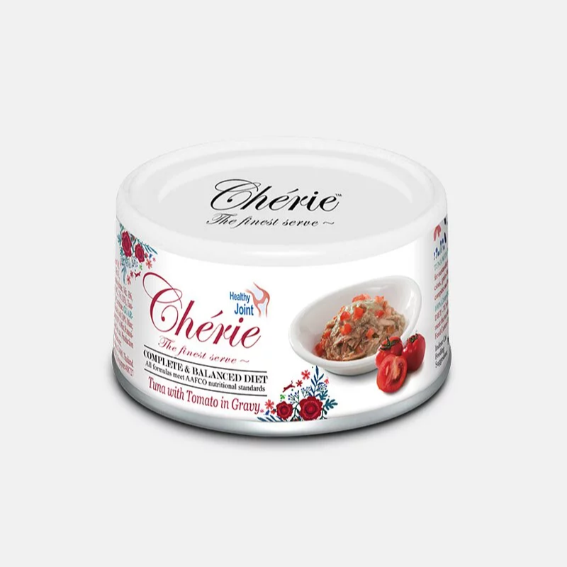 Cherie 法麗 - 全營養主食肉絲罐系列 - (關節保健) 吞拿魚番茄 (白底紅字) 80g
