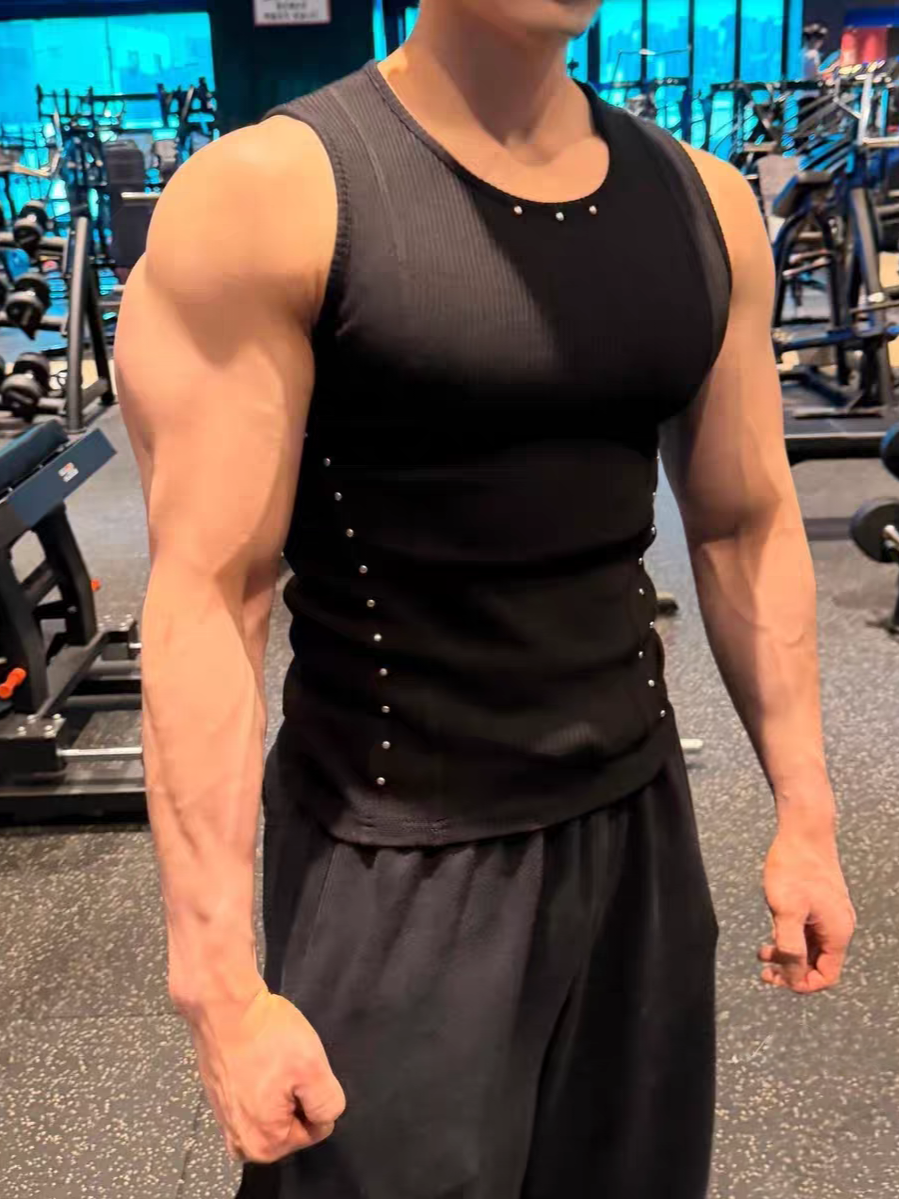 鉚釘切割羅紋背心