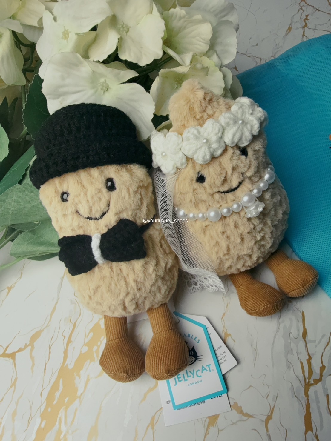 【Luxury】 JELLYCAT 趣味花生玩偶 手作改款 婚紗結婚禮盒 新婚禮 閨蜜禮物 新郎新娘 土豆 娃娃