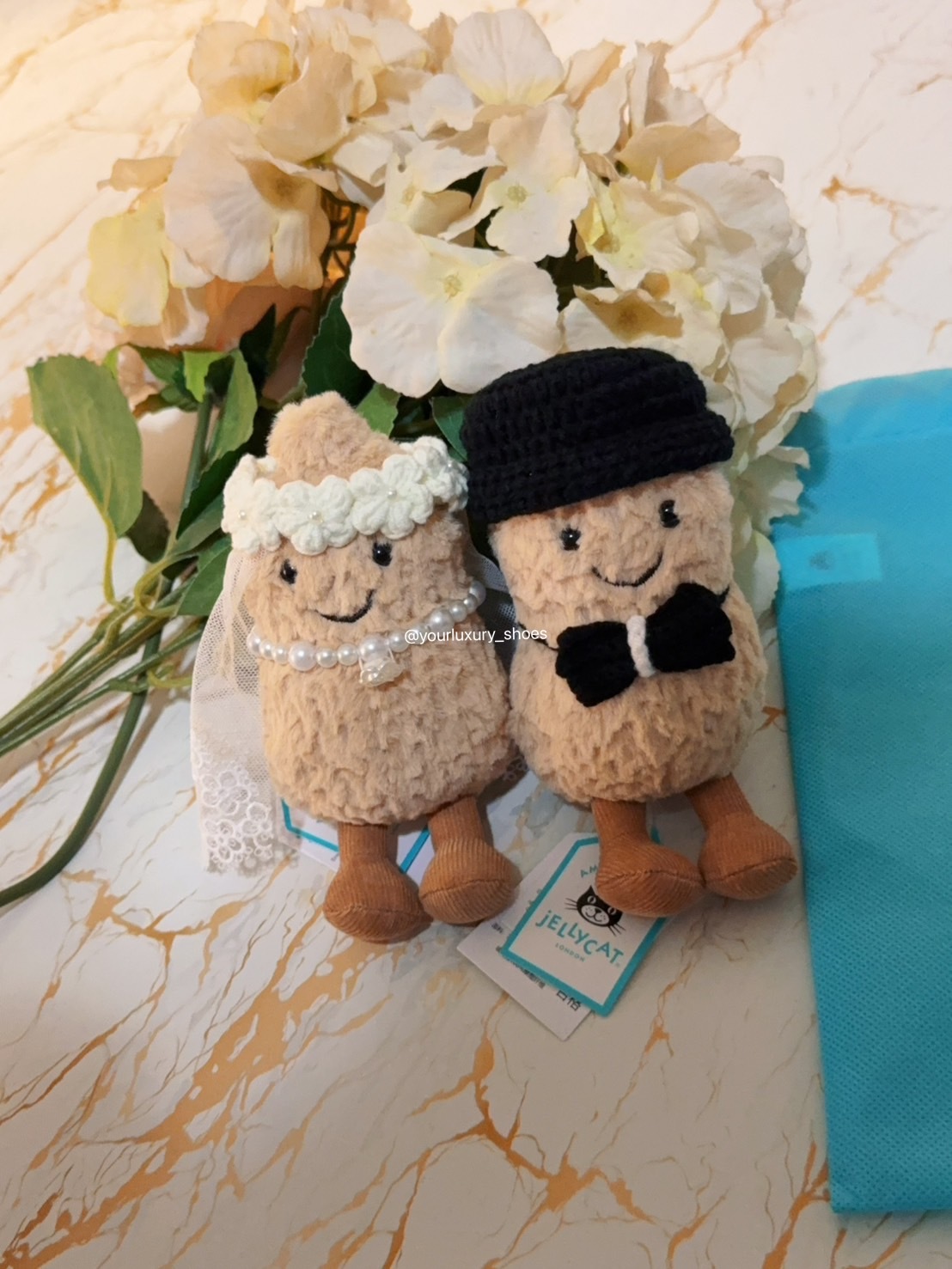 【Luxury】 JELLYCAT 趣味花生玩偶 手作改款 婚紗結婚禮盒 新婚禮 閨蜜禮物 新郎新娘 土豆 娃娃