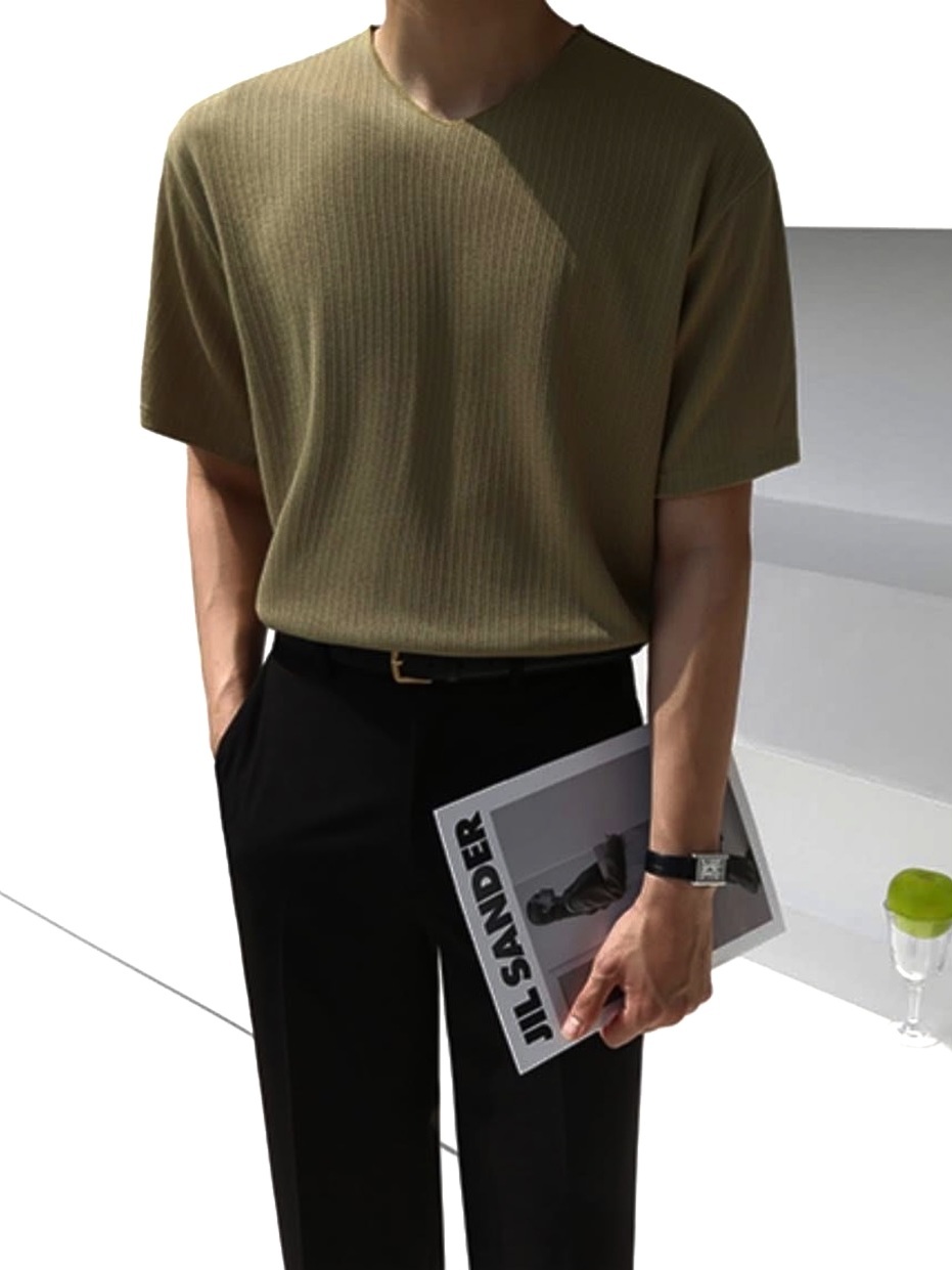 (韓潮獨家超甜價)V領立體條紋短袖上衣