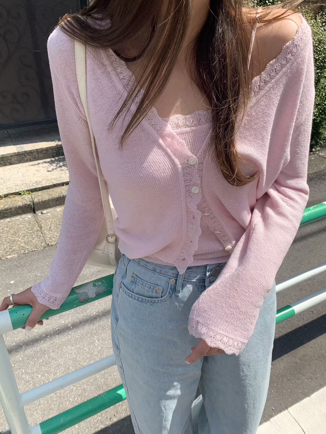 花邊蕾絲開釦針織衫+吊帶背心SET
