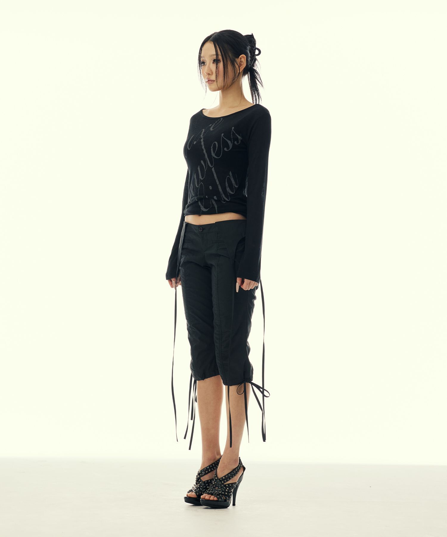 길라아카이브 抽皺交疊七分褲 GL26SPPT03BK