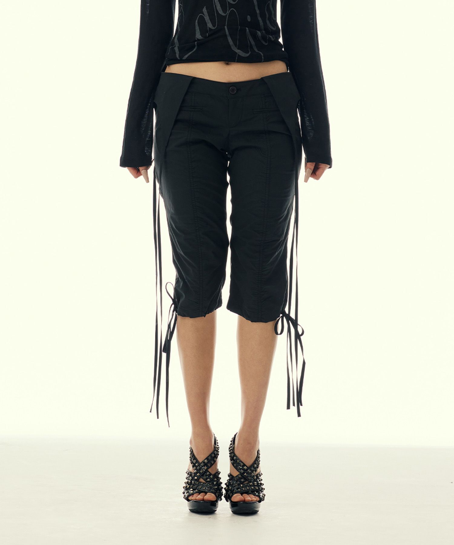 길라아카이브 抽皺交疊七分褲 GL26SPPT03BK