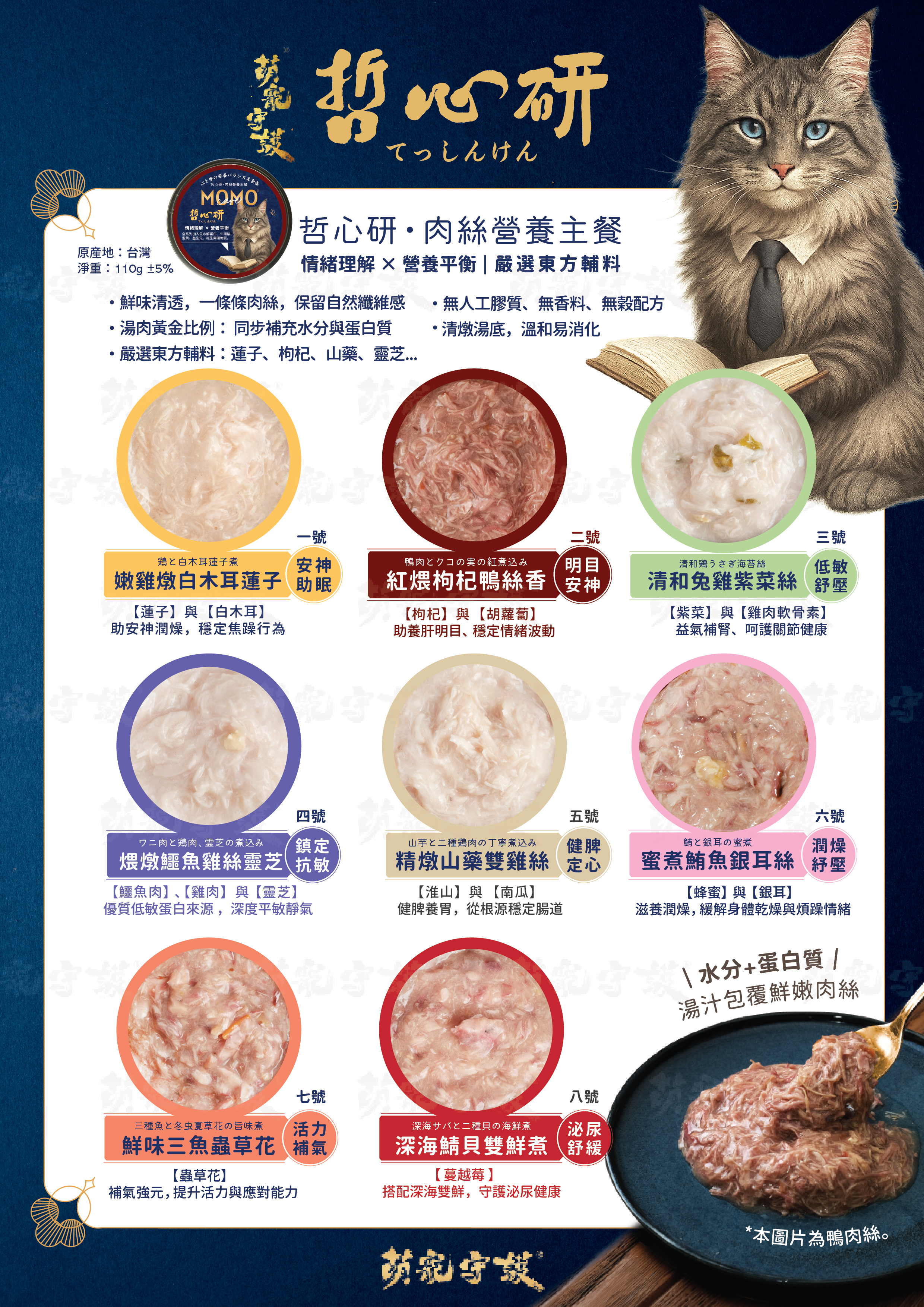 MOMOCare 萌寵守護 • 哲心研 • 肉絲營養主食貓罐 110g x 8罐試食裝 (平均口味)