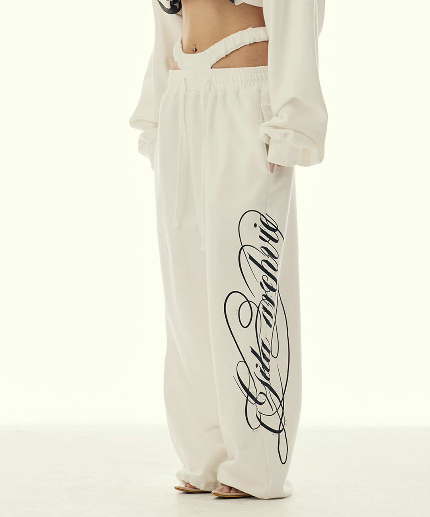 GILAARCHIVE 剪裁雙腰頭運動褲 白色 GL26SPPT07WH