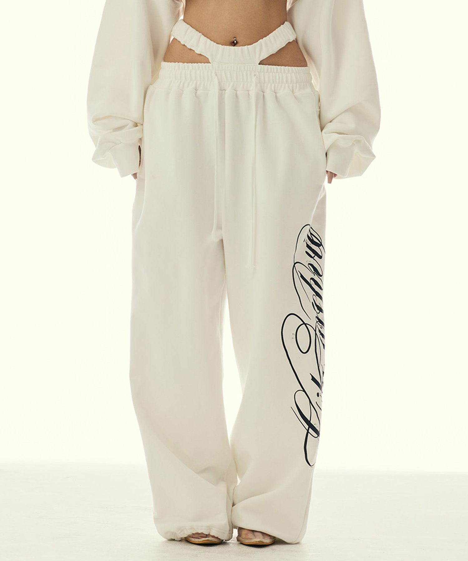 GILAARCHIVE 剪裁雙腰頭運動褲 白色 GL26SPPT07WH