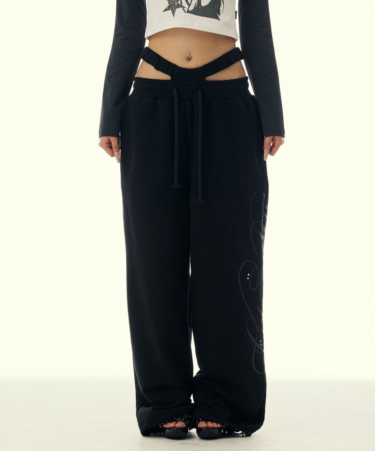 GILAARCHIVE 鏤空雙腰帶運動褲 GL26SPPT07BK