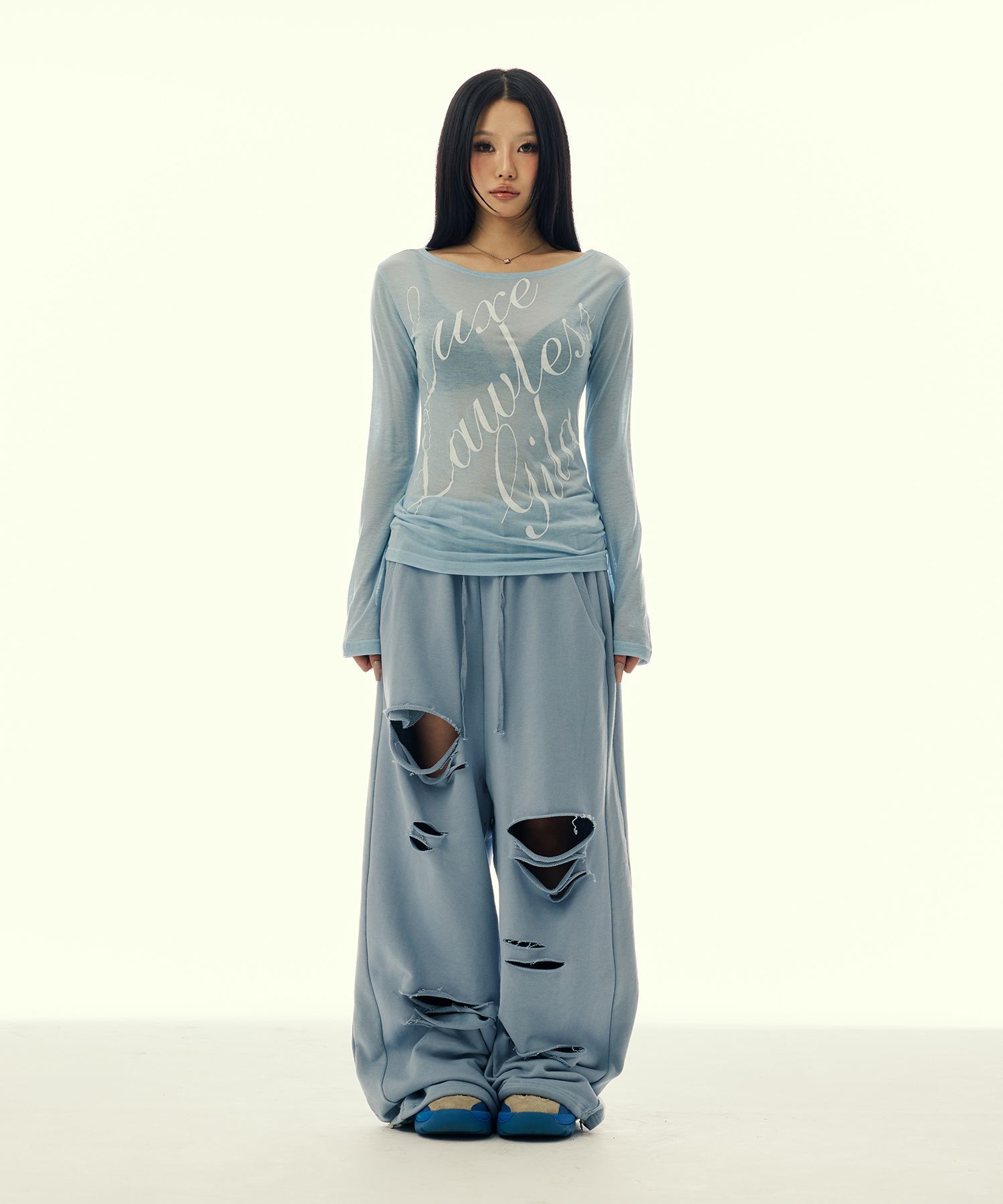 GILAARCHIVE 縫線大Logo運動褲 天藍 GL26SPPT06SB