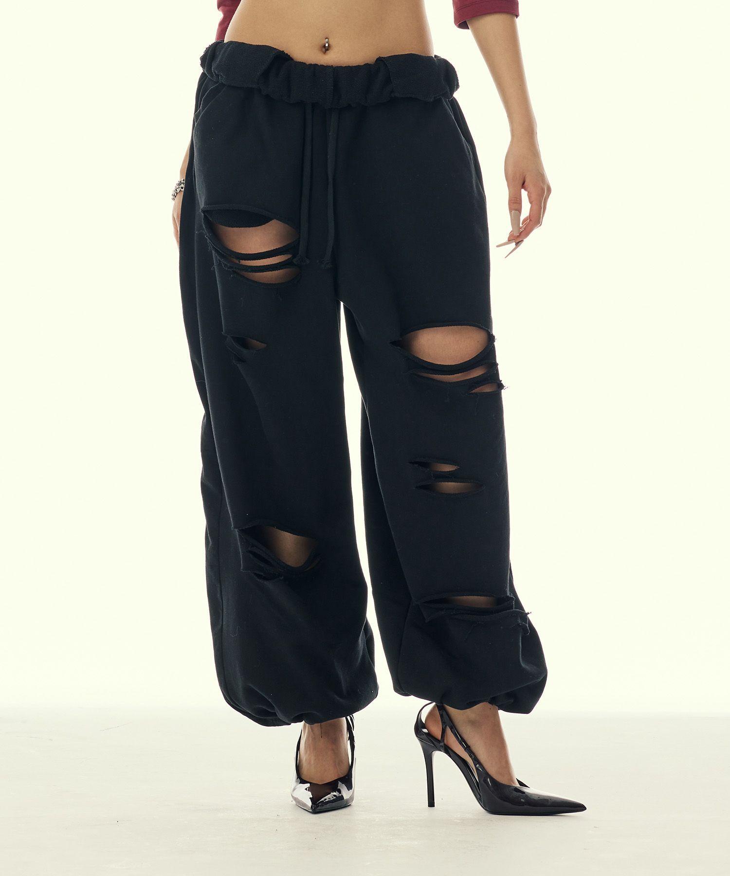 GILAARCHIVE 刺繡 Logo 刷毛運動褲 黑色 GL26SPPT06BK